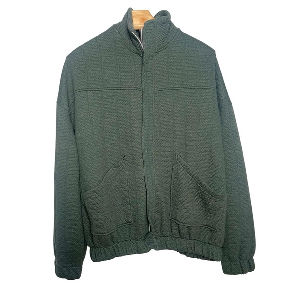 Zara | Moss Green Full Zip High Funnel Neck Bomber Jacket ML Oversized Fall Cozy - Picture 2 of 8